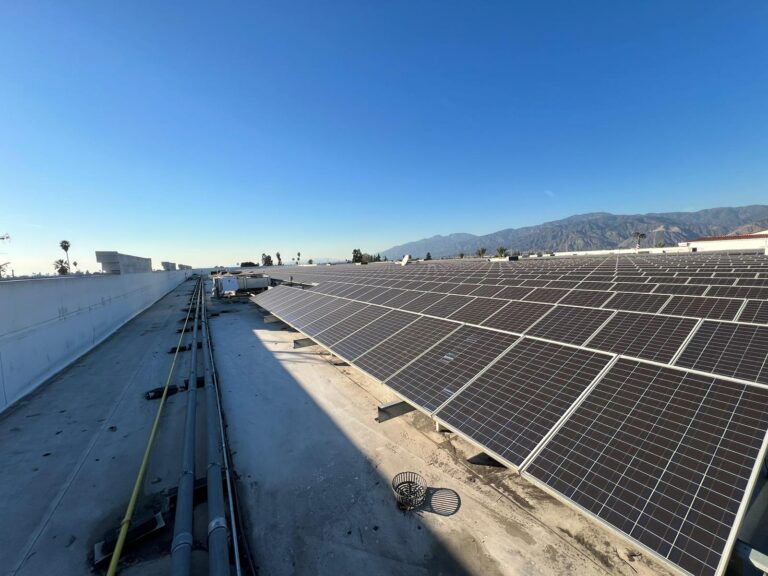 Close-up of solar array installation or repair in progress.