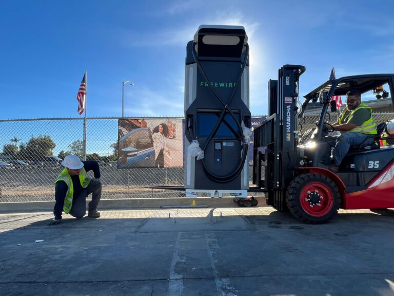 Completed installation of a DCFC electric vehicle charging station at Ford.