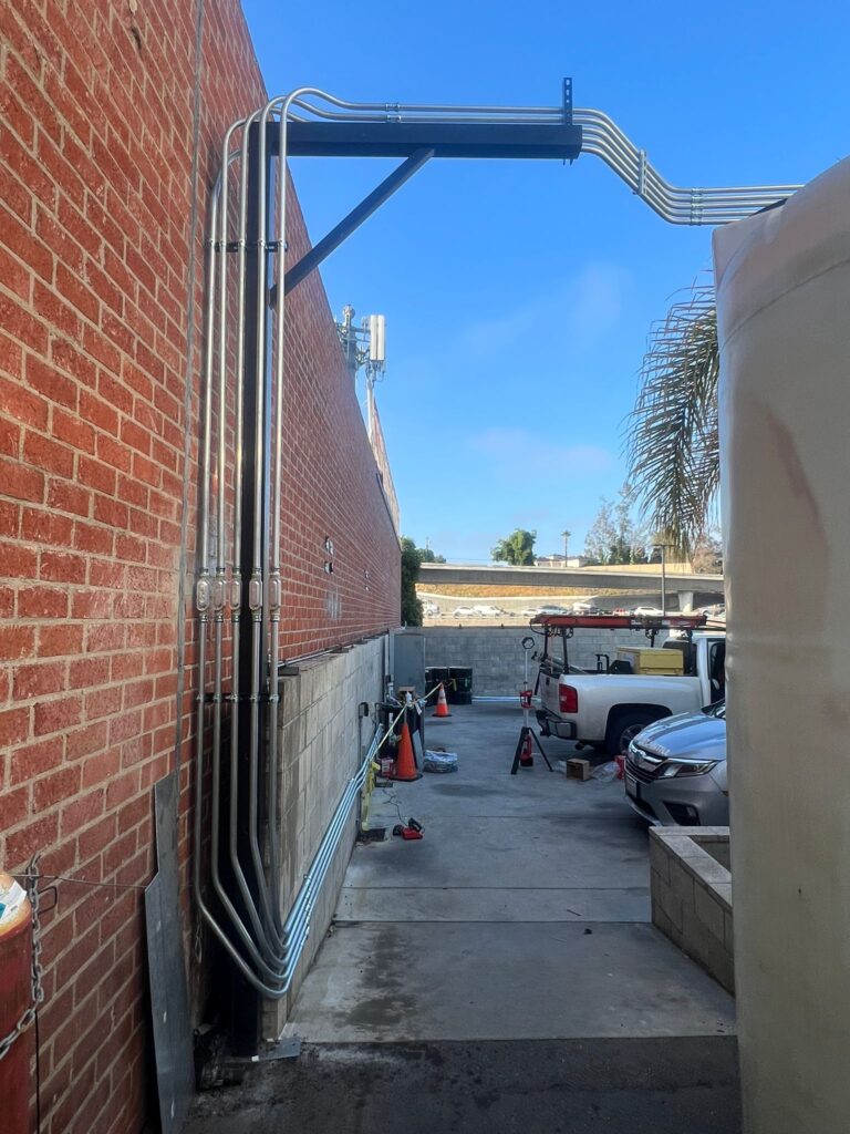 Close-up on the power supply or electrical sub-panel for the EV charging infrastructure.